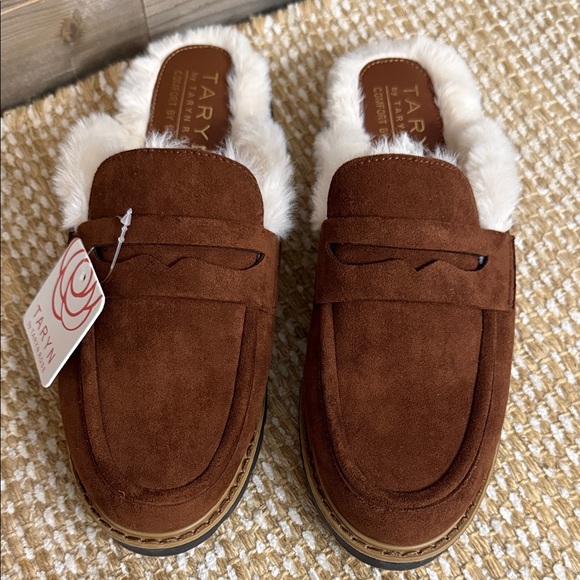Taryn Rose Dora Brown Suede Fur-Lined Mules, NWT - Picture 3 of 7